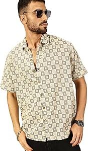 Mens Half Sleeves Cotton Blend Crochet Textured Shirt