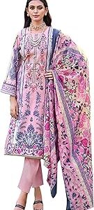 Unstitched Suit Material Karachi Lawn Cotton Pakistani Digital Printed Embroidered Kameez with Unstitched Bottoms and Cotton Dupatta