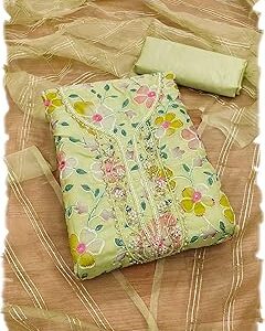 Women's Tabby Organza Position Printed Dress Material