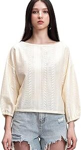 Women's Loose Crochet Top | Drop Shoulder | 3/4 Sleeves | Effortless Chic | Tops for Woman | Women Tops | Stylish Top