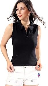 Women?s Sleeveless Rib Knitted Cotton Racer Back Tank Tops Collared Neck Crop Tank Tops - Available Sizes -XS, S, M,L,XL,2XL