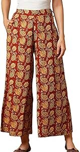 Women Maroon Paisley Ethnic Print Mid-Rise Partially Elasticated Ankle Length Flared Palazzos