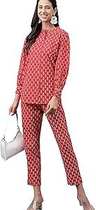 Women's Red Cotton Ethnic Motifs Co-ords Set