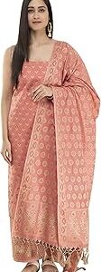 Women's Cotton Chanderi Soft Zari Embroidered Worked Unstitched Peached Colored Salwar Suit Dress Material with Banarasi Dupatta (ARSS043, Peach, Free Size)