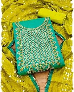 Women's Chanderi Silk Dress Material with Coding Work and Sequin Dupatta