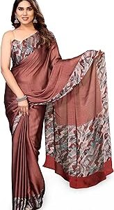 Women's Fancy Chiffon Leaf Border Printed Solid Saree with Blouse Piece