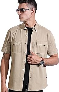 Men's | Solid | Half Sleeve | Regular Fit | Cotton Blend | Double Flap Pocket | Spread Collar | Casual Shirt