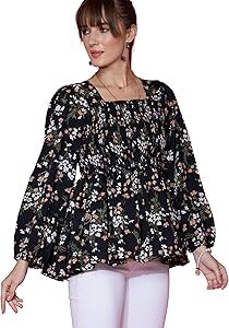 Women's Casual Bishop Sleeves Polka Print Peplum Top