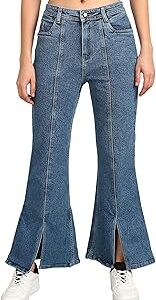 Women's Denim Slit Hem Wide Leg Jeans