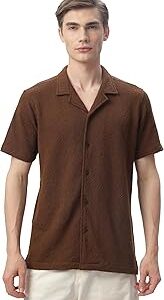 Men's Casual Knit Regular Fit Shirt with Spread Collar|Half Sleeve|Textured Patterns