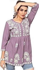 Short Kurti Tops for Jeans for Women I Chikankari Rayon Cotton Long Kurta Kurti for Women I Stylish wear Kurti top for Girls