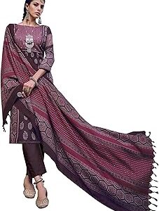 Women's Pure Pashmina Wool Hand Work Dress Material with Printed Shawl