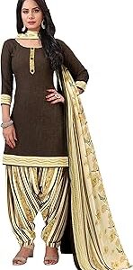 Women's Brown Crepe Printed Unstitched Salwar Suit Material