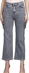 Fashion Cargo Jeans for Women High Waist Straight Fit Stretchable Denim -1214