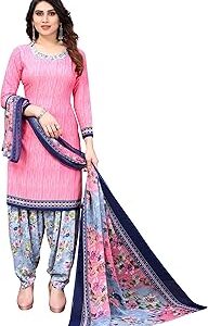 Women Womens Printed Unstiched French Crepe Dress Material(SAMIRA PINK)