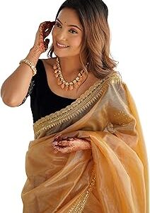 Women's Shimmer Net Saree | Sequence Embroidery Saree With Unstitched Blouse Piece