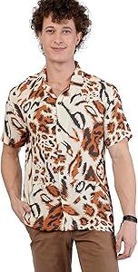 Men's Fashion Bold Cheetah Viscose Half Sleeve Shirt Multicolor