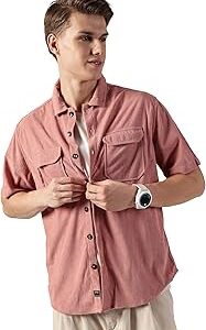 Men's | Solid | Half Sleeve | Regular Fit | Polyester-Blend | Double Flap Pocket | Spread Collar | Casual Shirt