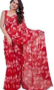 Women's Chiffon Floral Printed Saree with Blouse Piece