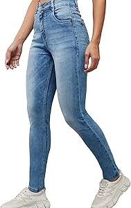 Women's Light Blue Slim Fit High Rise Regular Length Denim Stretchable Jeans