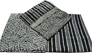 Women Wax Batik Cotton Three Colour Full Printed Hand Block Print Dress Material with 44 Inch wide Dupatta - 2.5 Mt Top
