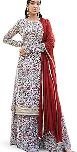 Women's Beige Georgette Digital Floral Printed Kurta with Palazzo and Dupatta