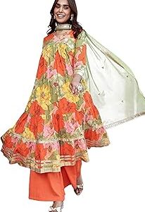 Women's Multicolor Cotton Floral Printed Kurta with Palazzo and Dupatta