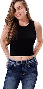 Women?s Sleeveless Rib Knitted Cotton Racer Back Tank Tops Crew Neck Crop Tops - Available Sizes - XS, S, M, L, XL,2XL