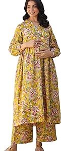 Women's Pure Cotton Ethnic Motifs Printed A-Line Maternity Kurta Set