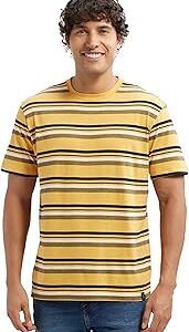 2715 Men's Super Combed Cotton Rich Striped Regular Fit Round Neck Half Sleeve T-Shirt