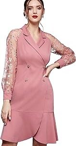 Women's Solid Embroidered Double Breasted Knee Length Dress