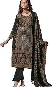 Women's Unstitched Printed Winter Woollen Pashmina Salwar Suit Dress Material with Shawl Dupatta
