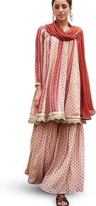 Women's Georgette Digital Floral Printed Kurta with Sharara and Dupatta