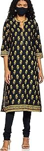 Women Black Cotton Kurta Churidar Set