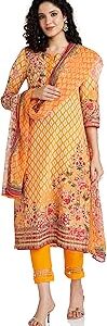 Women Yellow Cotton Straight Kurta Slim Pants Suit Set