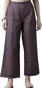 Women's High Rise Cotton Checked Straight Palazzo Pant(Rrrrr2144)