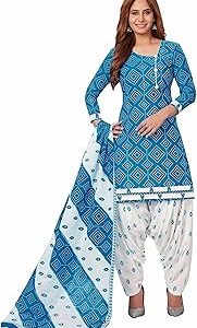 Women Cotton Unstitched Dress Material (BANDCOL825, Blue, Free Size)