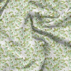 Soimoi Florals Print - Green, Pure Silk Fabric - 42 Inch Wide, 1 Meter, Lightweight Material, Perfect for Elegant Dresses, Sarees, Scarves