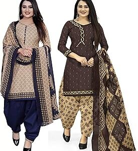 Beige and Brown Cotton Printed Unstitched Salwar Suit Material (Combo of 2)(JOPLPDP1006-VSM4082)
