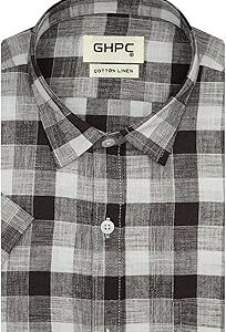 Cotton Linen Checkered Half Sleeves Regular Fit Formal Shirt for Men