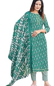 Women's Pure Cotton Batik Printed Unstitiched Salwar Suit Dress Material with Cotton Printed Dupatta