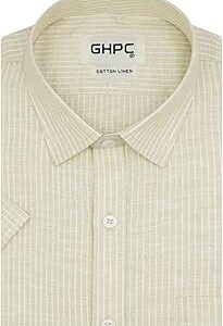 Cotton Linen Striped Half Sleeves Regular Fit Formal Shirt for Men