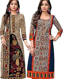 Pack of 2 Women's Unstitched Cotton Kurta Fabrics (Fabrics only for Top) (Shagun-1724-1732_Beige & Blue_FS)