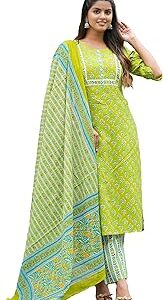 Women's Rayon Floral Printed Straight Kurta with Pant & Dupatta Set