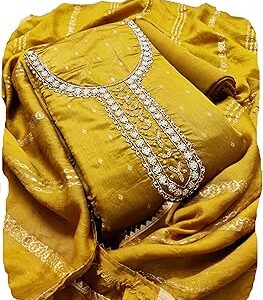 Women's Chanderi Cotton Handwork Embroidery Unstitched Salwar Sut Dress Material (Free Size)