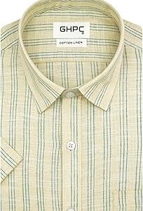 Cotton Linen Striped Half Sleeves Regular Fit Formal Shirt for Men
