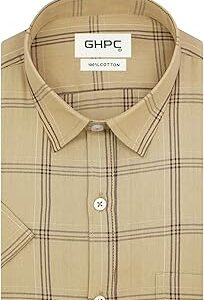100% Cotton Checkered Half Sleeves Regular Fit Formal Shirt for Men