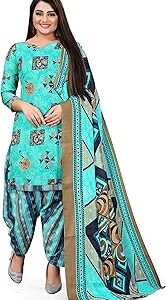 Women's Turquoise Blue Cotton Printed Unstitched Salwar Suit Material(JOPLVSM4165)