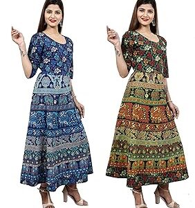 Combo Cotton Long Maxi Dress for Women (Free Size Up to XXL) Multicolour