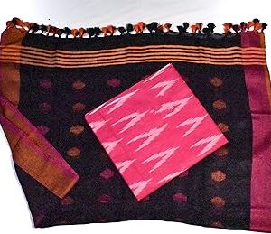 Cotton Ikat Top with Linen Dupatta Unstitched Dress Matarial